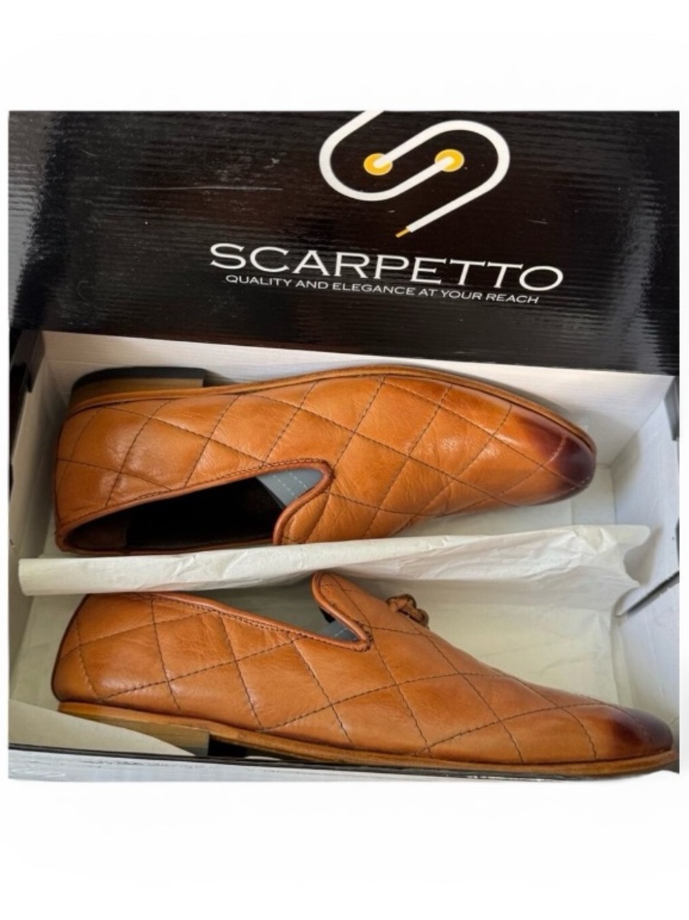 Scarpetto Premium Quilted Leather Tassel Loafers in Brown Size 8